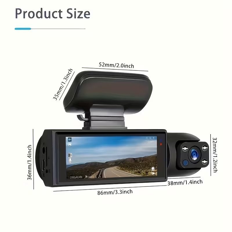 1080P Dual Recording Car DVR Camera, Dash Cam with 64GB Memory Card, Wide Angle Car DVR Camera with 3.16 Inch IPS Screen, Video Surveillance - Image 9